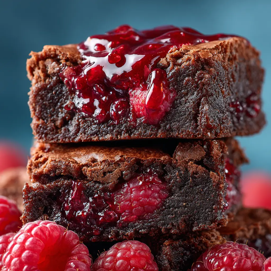 Raspberry Brownies: The Ultimate Fudgy Recipe 1 A detailed photo of a cut raspberry brownie square, showing the dense chocolate interior and a cross-section of the raspberry swirl.