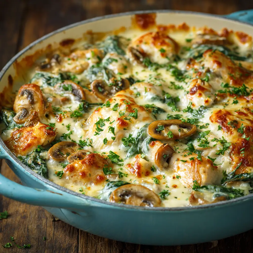 Creamy Chicken and Spinach Casserole: The Ultimate Comfort Meal 1 The ingredients for the creamy chicken casserole laid out, including chicken, spinach, cream cheese, and shredded cheeses.