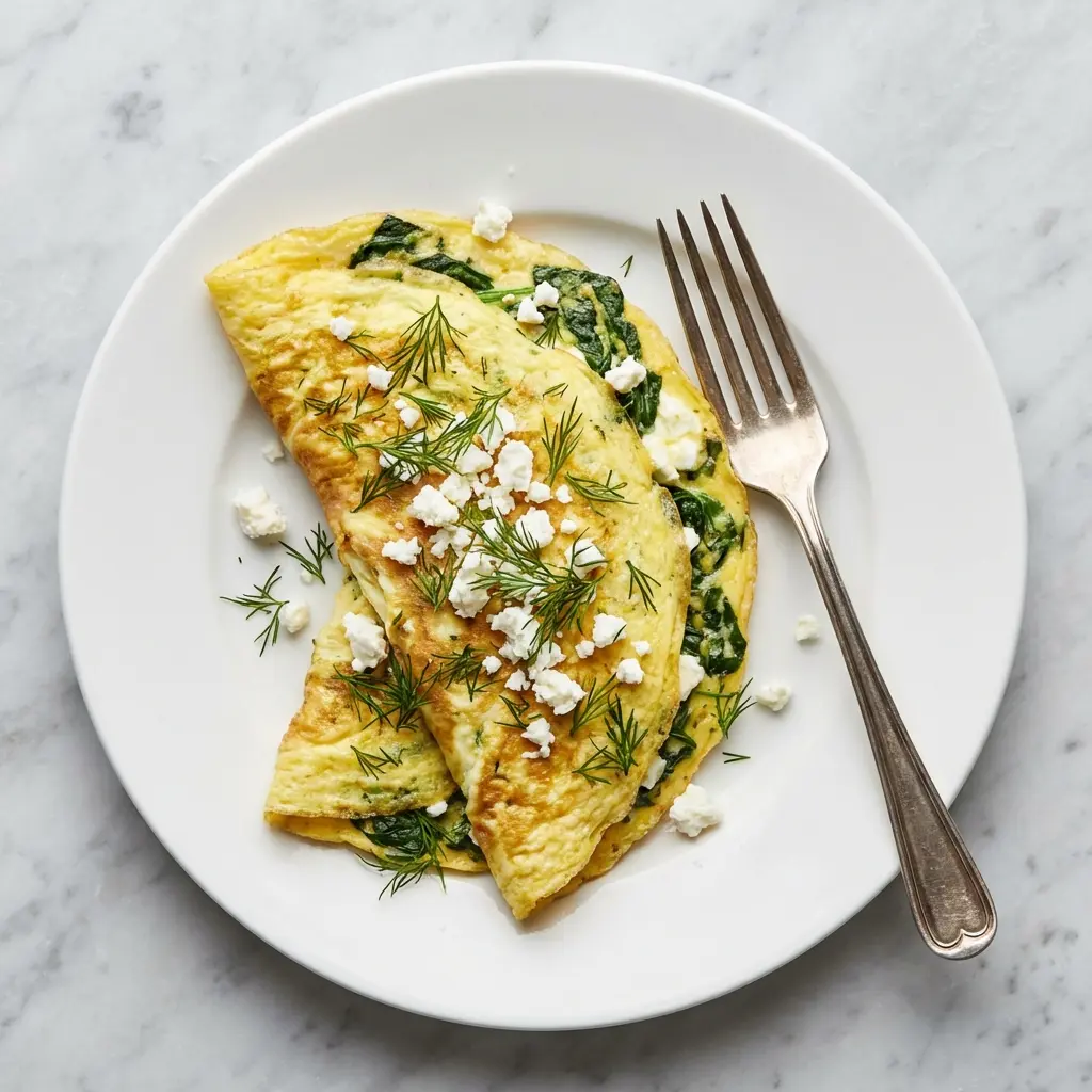 Greek Spinach Feta Omelet: The Ultimate Recipe for a Perfect Bite 3 An overhead view of a finished Greek spinach feta omelet.
