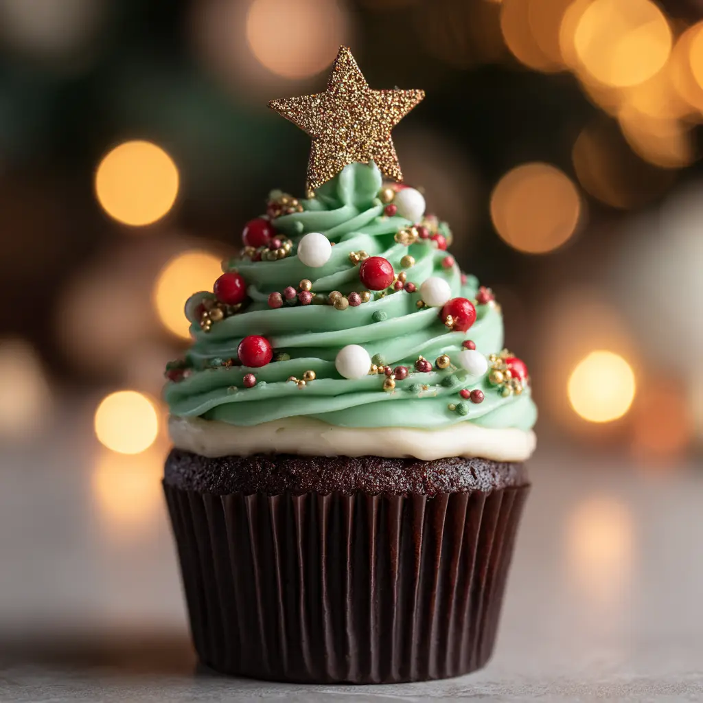 Christmas Tree Cupcakes: A Festive Holiday Treat 1 A platter of multiple Christmas Tree Cupcakes ready to be served at a holiday party. The cupcakes are arranged neatly, showcasing a festive cupcake forest.