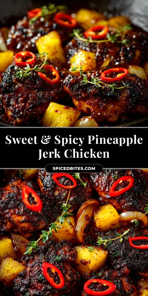 Jamaican Pineapple Jerk Chicken: A Perfect Sweet & Spicy Recipe 4 A vibrant platter of Jamaican Pineapple Jerk Chicken, with beautifully charred chicken pieces and grilled pineapple rings, garnished with fresh cilantro.