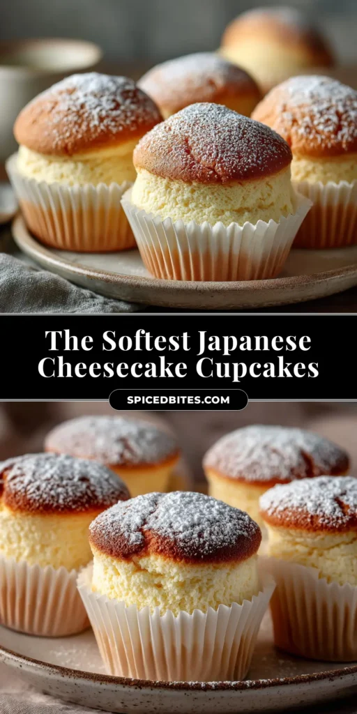 Japanese Cotton Cheesecake Cupcakes: The Ultimate Guide to Fluffy Perfection 3 A close-up of perfectly baked Japanese cotton cheesecake cupcakes with golden tops, dusted with powdered sugar, showcasing their light and fluffy texture.