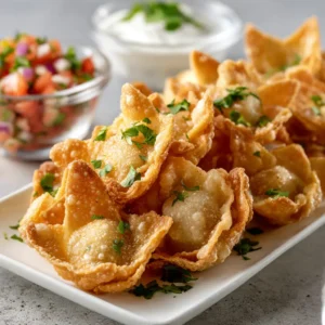 A close-up shot of the savory ground beef and cream cheese filling for Mexican wontons being mixed in a skillet.