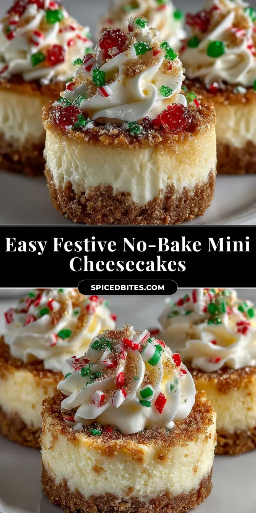 No-Bake Christmas Mini Cheesecakes: The Easiest Holiday Treat 3 A platter of No-Bake Christmas Mini Cheesecakes decorated with sugared cranberries and fresh mint, perfect for a festive holiday dessert.
