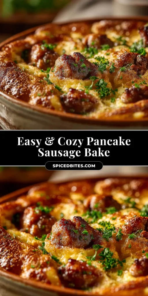 Pancake Sausage Casserole (The Easiest Brunch Bake!) 4 A slice of golden-brown pancake sausage casserole on a white plate, drizzled with maple syrup. The perfect sweet and savory breakfast bake.