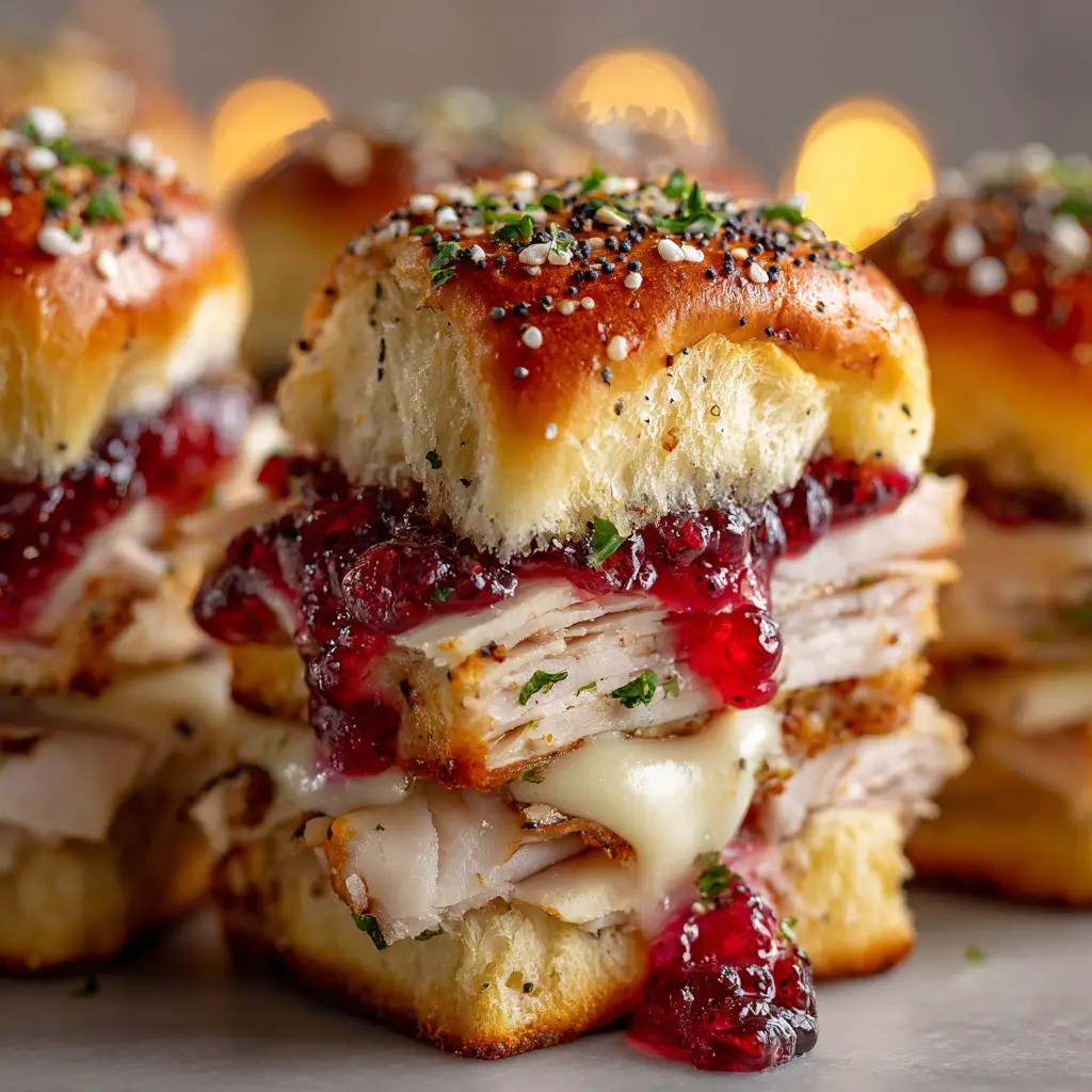Cranberry Turkey Sliders: The Ultimate Party Recipe 1 A tray of assembled Cranberry Turkey Sliders before baking, showing the savory butter and poppy seed glaze being brushed on top.