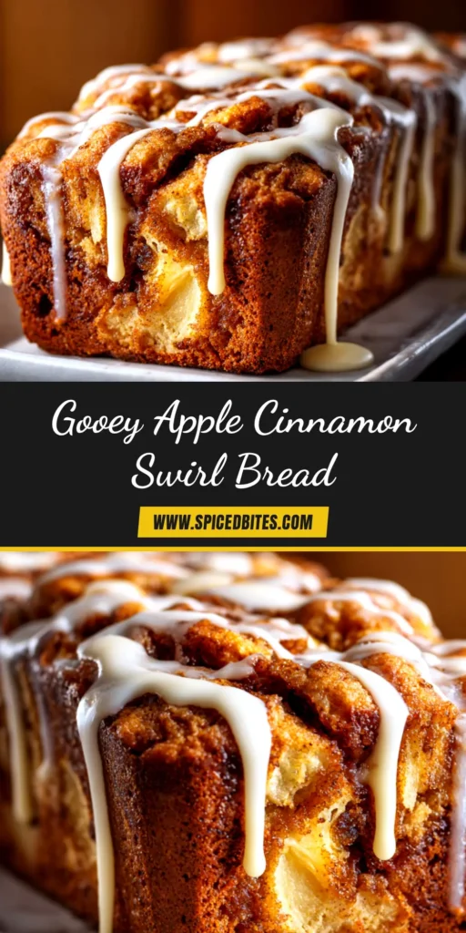 Apple Cinnamon Swirl Loaf (The Best, Easy Recipe) 3 A perfect slice of Apple Cinnamon Swirl Loaf on a plate, showing the gooey cinnamon ribbon and topped with a sweet vanilla glaze.