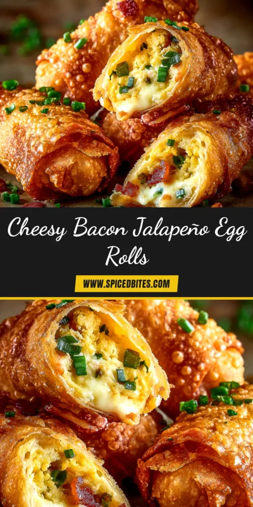 Bacon Jalapeño Popper Egg Rolls: The Ultimate Crispy Appetizer 3 A heaping plate of crispy, golden-brown bacon jalapeno popper egg rolls, with one cut in half to show the creamy, cheesy filling.