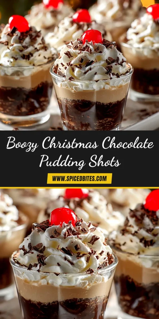 A tray of creamy Baileys Pudding Shots in small cups, topped with whipped cream and chocolate shavings. The perfect no-bake boozy dessert for a party.