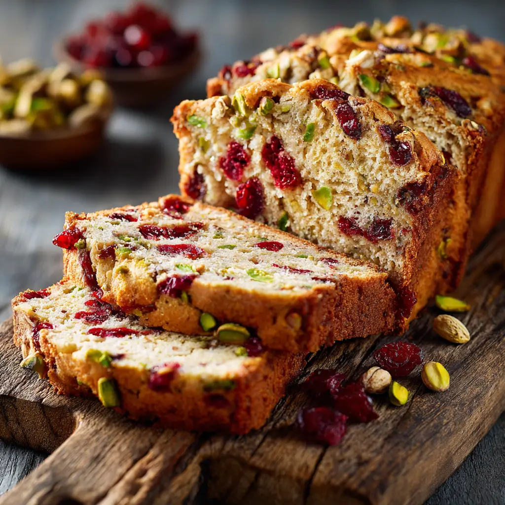 A freshly baked loaf of holiday quick bread cooling on a wire rack, with a golden-brown crust.