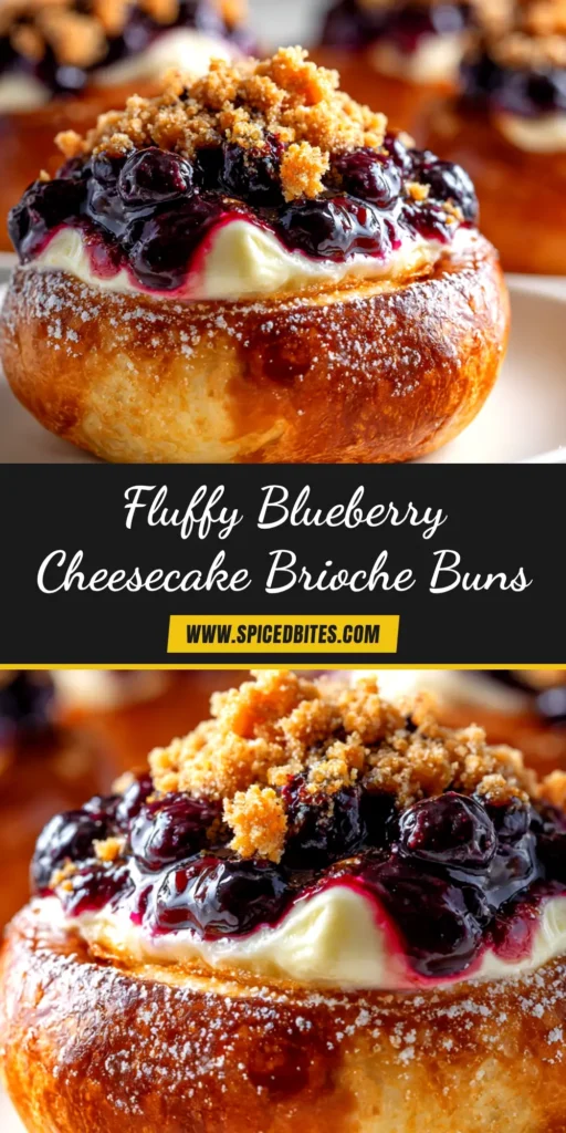 A tray of freshly baked Blueberry Cheesecake Brioche Buns, golden brown with a creamy cheesecake center and juicy blueberry topping.