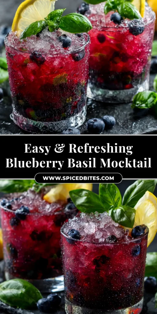 Blueberry Mocktail (Refreshing & Easy Recipe) 3 A refreshing Blueberry Mocktail in a tall glass, garnished with fresh mint and blueberries. The perfect non-alcoholic summer drink recipe to try.