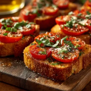 Tomato Basil Garlic Bread: The Ultimate Cheesy Appetizer 4 A close-up shot of cheesy tomato garlic bread, highlighting the melted mozzarella, diced tomatoes, and savory garlic butter on a crispy loaf.
