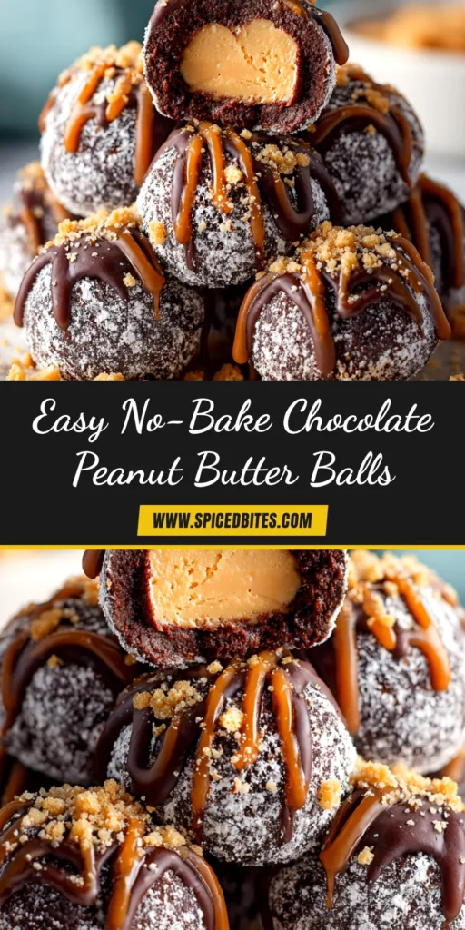 A top-down view of several Chocolate Peanut Butter Snowballs arranged on a festive plate, ready to be served. The perfect no-bake holiday treat.
