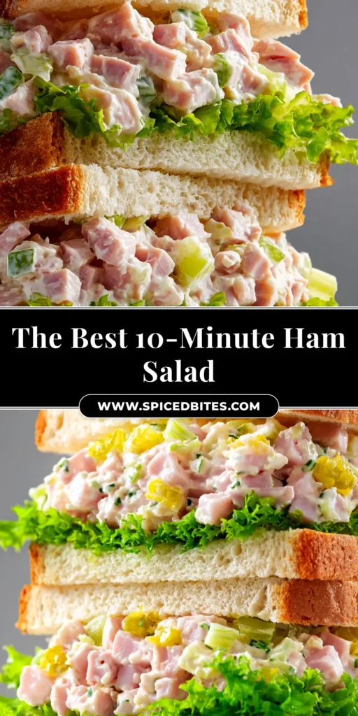 Ham Salad Recipe (The Only One You'll Ever Need) 3 A top-down view of a delicious ham salad recipe served in a white bowl, garnished with fresh herbs. The perfect appetizer or sandwich filler.