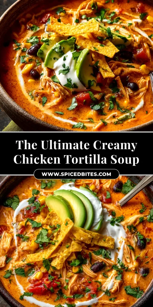 Creamy Chicken Tortilla Soup (The Easiest Recipe!) 4 A delicious bowl of Creamy Chicken Tortilla Soup topped with crispy tortilla strips, fresh cilantro, and avocado. The best easy soup recipe for dinner!