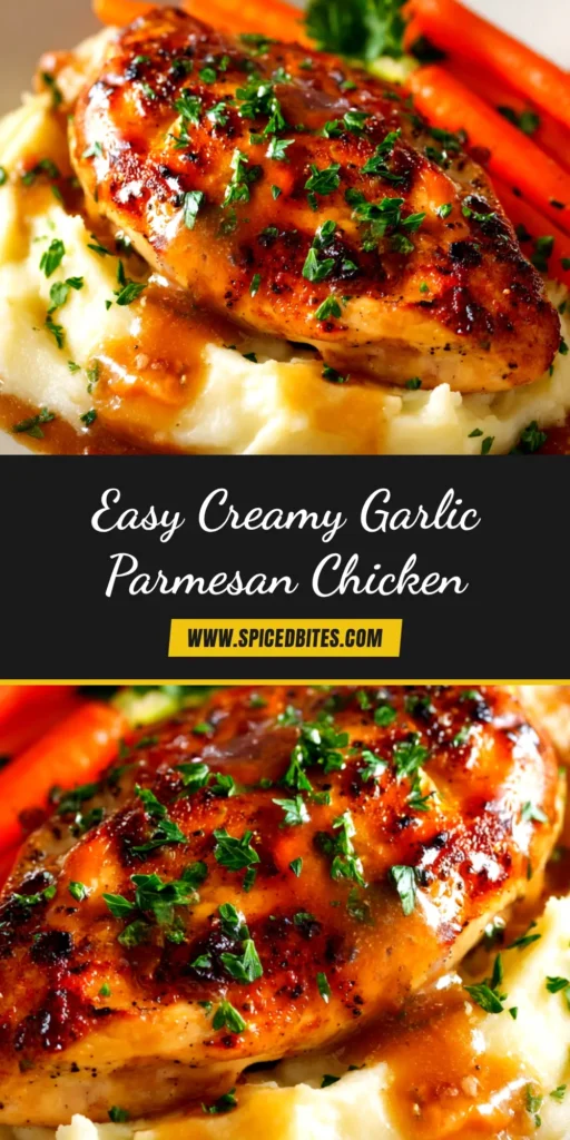 Creamy Garlic Parmesan Chicken: Your New Favorite 30-Minute Meal 3 A stunning overhead shot of Creamy Garlic Parmesan Chicken in a black skillet, garnished with fresh parsley. The perfect pin to showcase this easy 30-minute recipe.