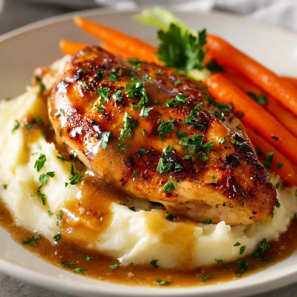 Creamy Garlic Parmesan Chicken: Your New Favorite 30-Minute Meal 1 Finished Creamy Garlic Parmesan Chicken in a skillet, with the rich sauce being spooned over the chicken.