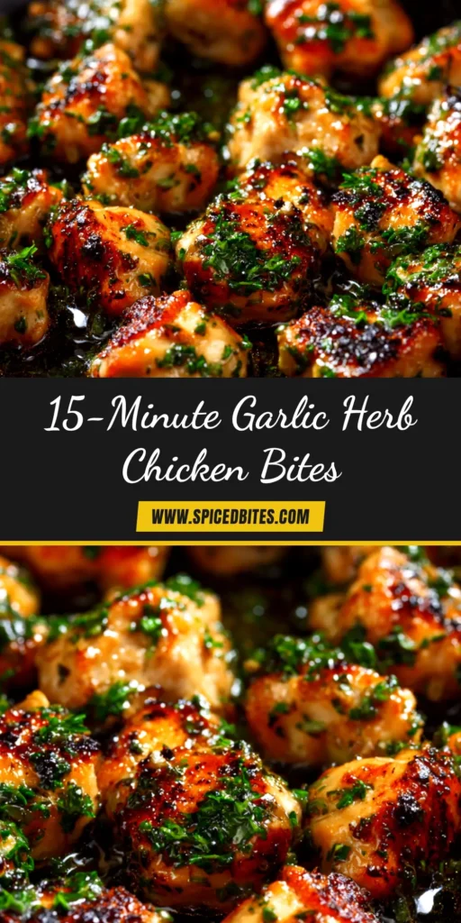 Garlic Herbed Chicken Bites (Quick & Juicy Recipe!) 3 Garlic Herbed Chicken Bites are a quick and easy weeknight dinner recipe. Golden brown chicken pieces in a cast iron skillet with fresh herbs.