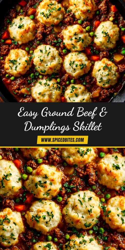 Ground Beef and Dumplings: A Cozy, One-Pot Comfort Meal 4 A cozy bowl of ground beef and dumplings, with fluffy dumplings on top of a rich beef and vegetable stew. The perfect one-pot comfort meal.