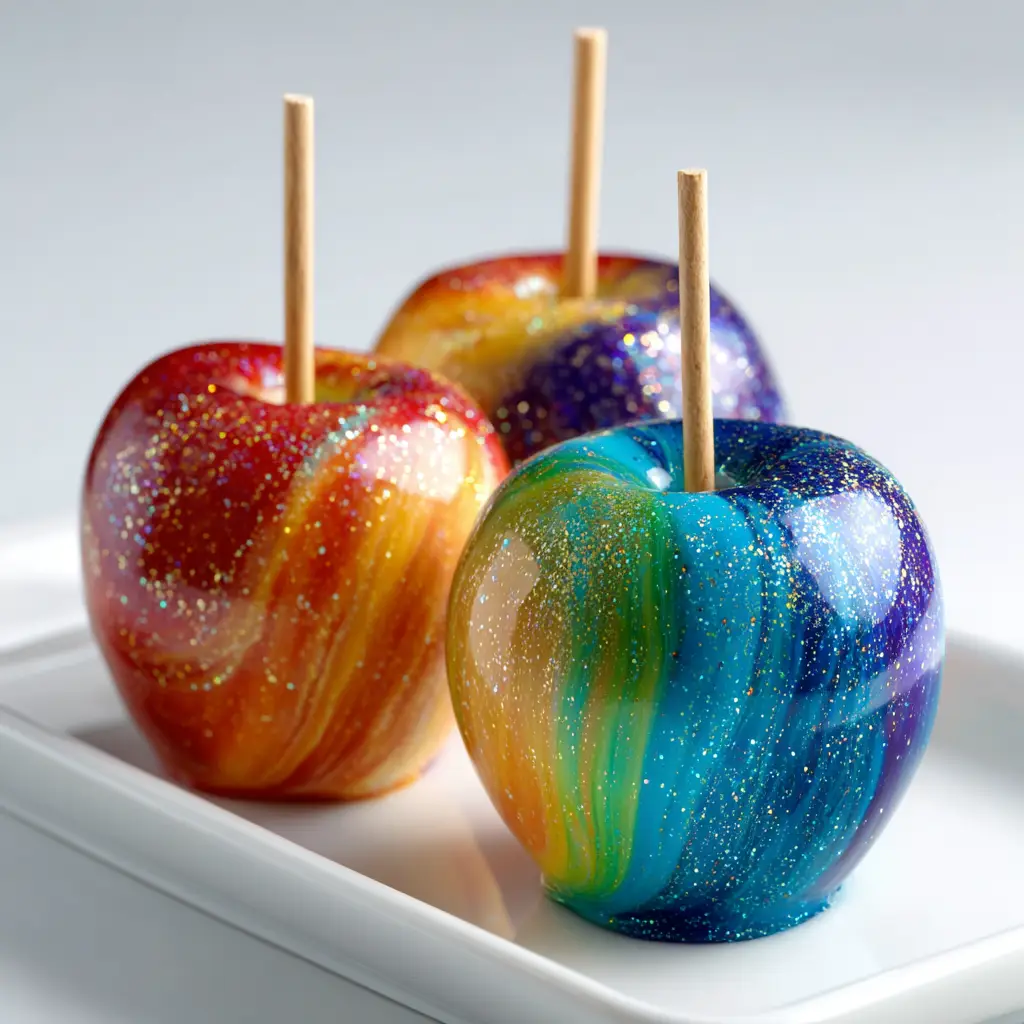 Rainbow Candy Apples: A Fun & Easy Recipe 1 A close-up of a homemade candy apple with a perfect hard candy coating, showing its smooth, glass-like texture.