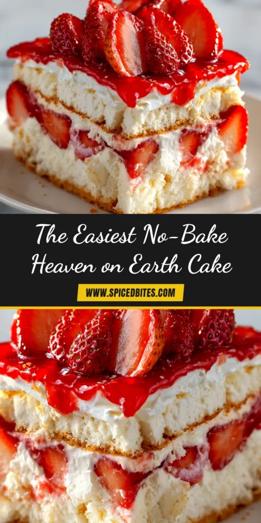 Heaven on Earth Cake: The Ultimate No-Bake Dessert Recipe 3 A top-down view of a delicious no-bake Heaven on Earth Cake in a 9x13 inch dish, showing layers of pudding, cherry filling, and a whipped cream topping with almonds.