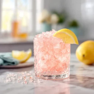 Himalayan Pink Salt Weight Loss Drink: A Hydrating Morning Ritual 4 A close-up of a glass filled with a hydrating pink salt and lemon water elixir, ready to drink.