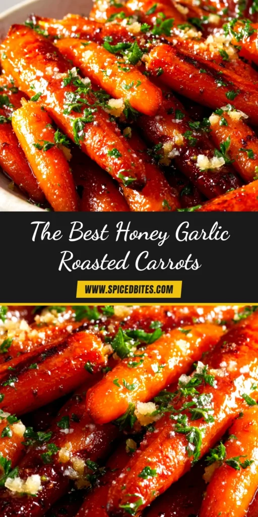 Honey Garlic Roasted Carrots (Perfectly Caramelized!) 3 A top-down view of honey garlic roasted carrots on a white serving platter, garnished with fresh parsley. The carrots are glistening with a sweet and savory glaze.
