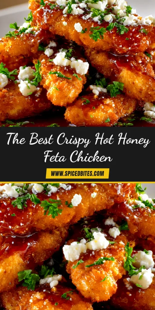 Hot Honey Feta Chicken: The Viral Dish Made Easy 3 A visually appealing pin showing a serving of Hot Honey Feta Chicken on a plate, highlighting the sweet and spicy glaze.