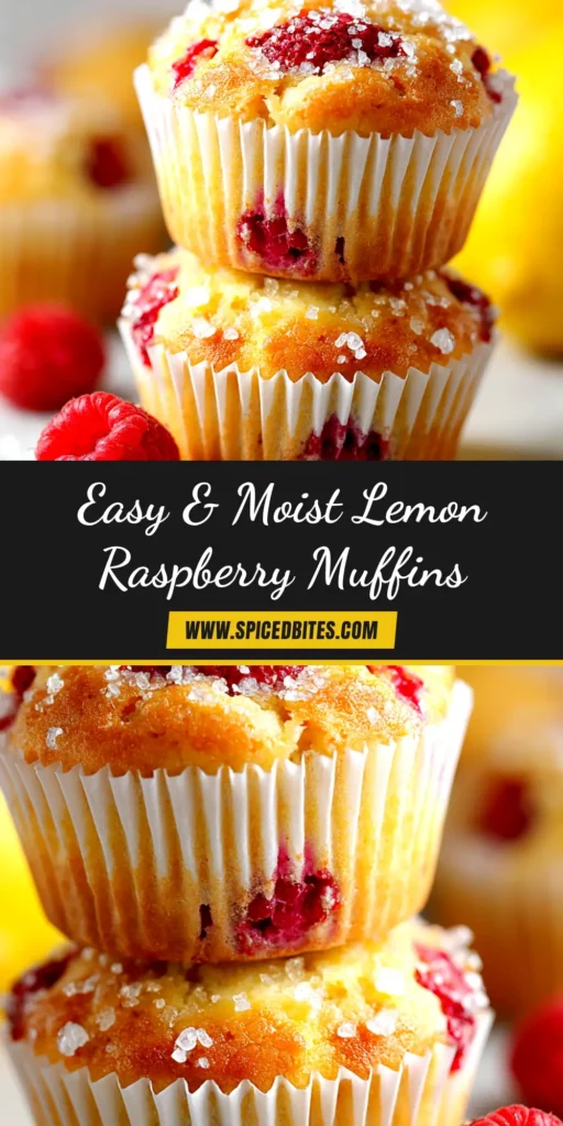 The Best Lemon Raspberry Muffins (Bakery-Style) 3 A close up shot of perfectly baked lemon raspberry muffins with a golden streusel topping, with fresh lemons and raspberries scattered around on a white surface.
