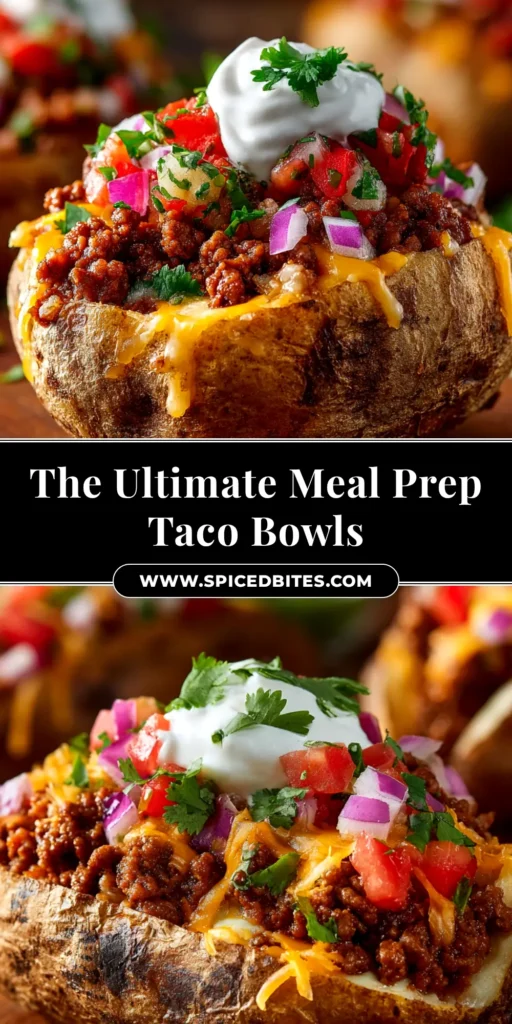 Loaded Potato Taco Bowls: The Ultimate Weeknight Dinner 4 A delicious loaded potato taco bowl overflowing with seasoned ground beef, melted cheddar cheese, sour cream, and fresh cilantro, presented in a rustic bowl.