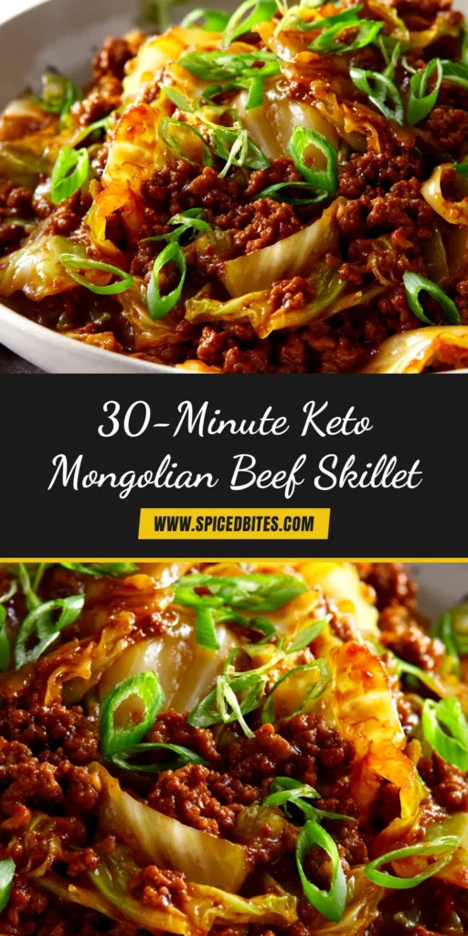 Low-Carb Mongolian Ground Beef (Ready in 20 Minutes!) 3 A serving of Low-Carb Mongolian Ground Beef in a white bowl with chopsticks, garnished with green onions and sesame seeds. The perfect easy keto dinner recipe.