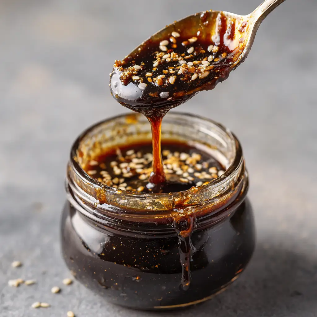 Homemade Teriyaki Sauce (Quick & Easy Recipe) 1 Another angle showing a spoon lifting the rich, dark teriyaki glaze, illustrating how to make teriyaki sauce at home.