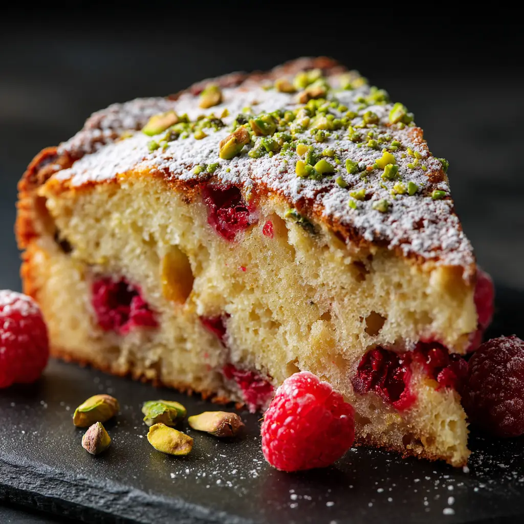 Raspberry Ricotta Cake (The Best, Easiest Recipe!) 1 The batter for the raspberry cake being poured into a springform pan, with fresh raspberries scattered on top before baking.