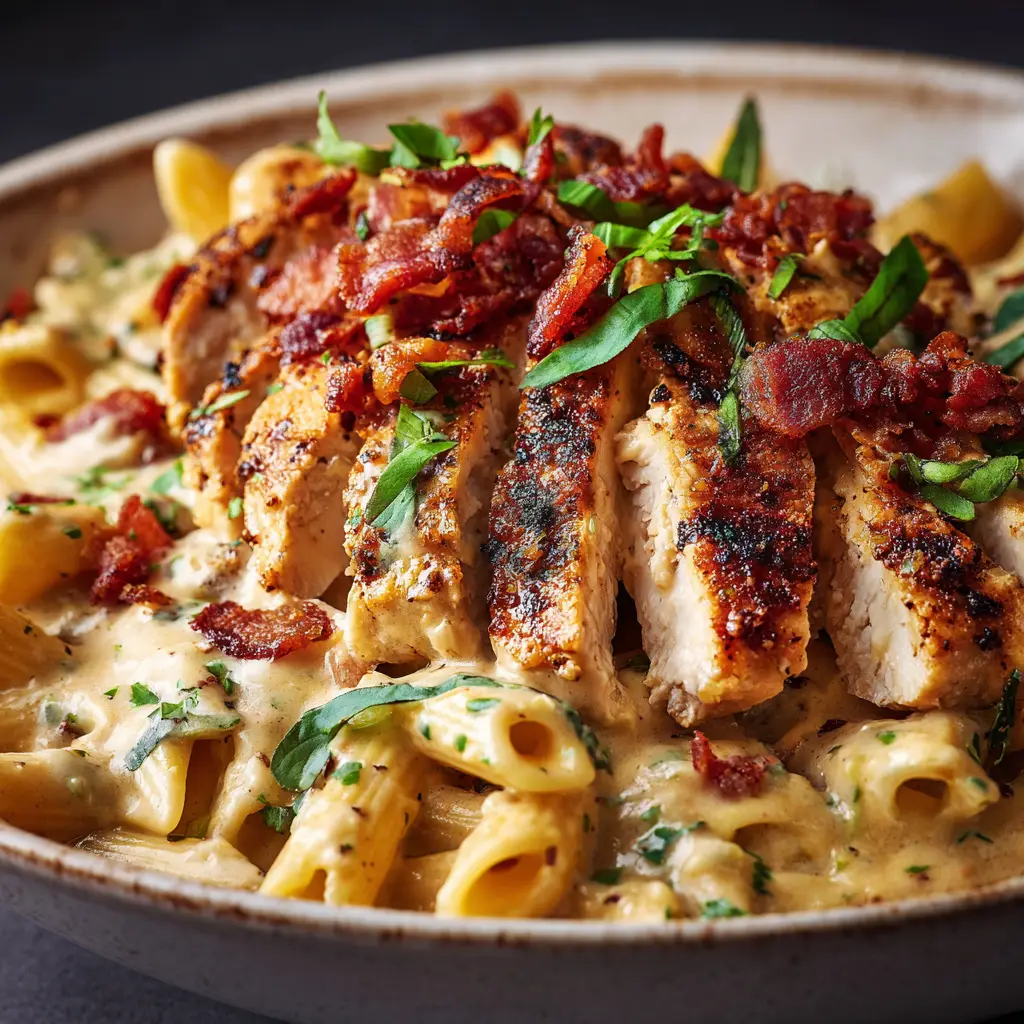 Marry Me Chicken Pasta (The Only Recipe You'll Ever Need) 1 A side view of the Marry Me Chicken Pasta in a skillet, showcasing the tender pieces of chicken mixed with penne and the rich sauce.