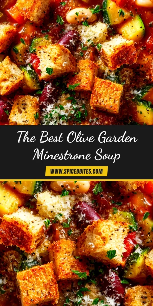 Olive Garden Minestrone Soup (Copycat Recipe) 3 A large white bowl filled with hearty Olive Garden Minestrone Soup, garnished with fresh parmesan cheese. The soup is packed with vegetables, beans, and pasta.