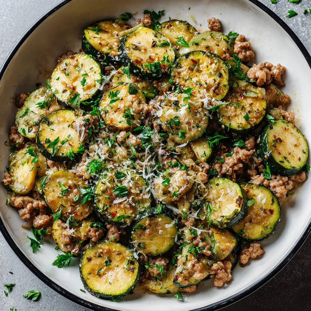 Ground Turkey and Zucchini Skillet (Quick & Healthy!) 1 A spoonful of the easy one-pan turkey skillet being lifted from the pan, ready to be served.