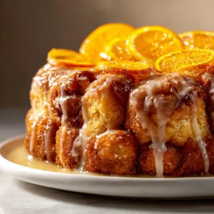 Orange Monkey Bread (The Easiest, Zestiest Recipe!) 3 An extreme close-up of a piece of pull-apart orange monkey bread, showcasing the fluffy texture and cinnamon sugar coating.