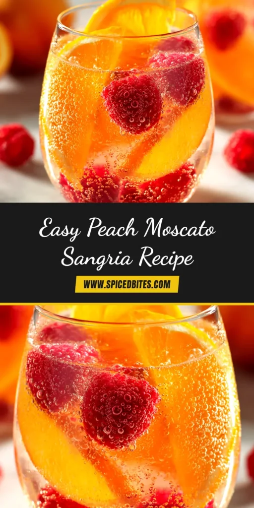 Peach Moscato Sangria: The Ultimate Refreshing Sip 3 A tall glass of Peach Moscato Sangria filled with fresh peach slices and ice, garnished with a sprig of mint, ready to be served.