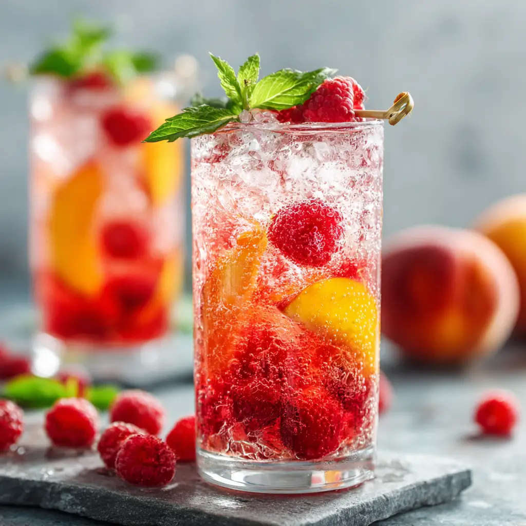 Raspberry Peach Lemonade: The Ultimate Thirst Quencher 1 A pitcher of homemade raspberry peach lemonade ready to be served, surrounded by fresh lemons and peaches.