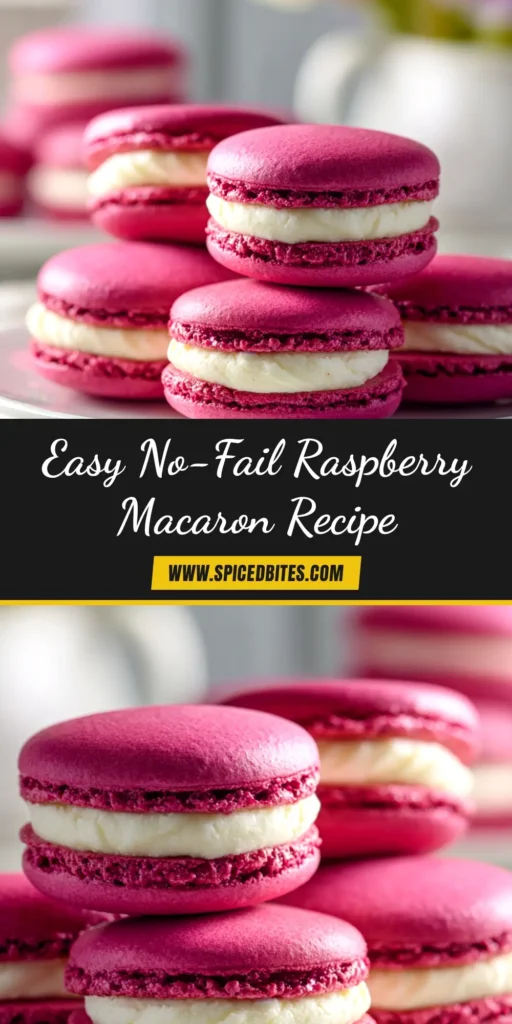 Raspberry Macaron Recipe (That's Actually Easy!) 3 A beautiful stack of vibrant pink raspberry macarons. This image showcases the perfect result of an easy raspberry macaron recipe, with crisp shells and a visible buttercream filling.