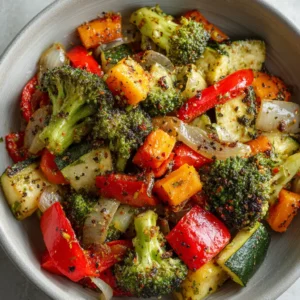 An extreme close-up of a sautéed mixed vegetable dish, showing the vibrant colors and fresh textures of broccoli, carrots, and bell peppers.