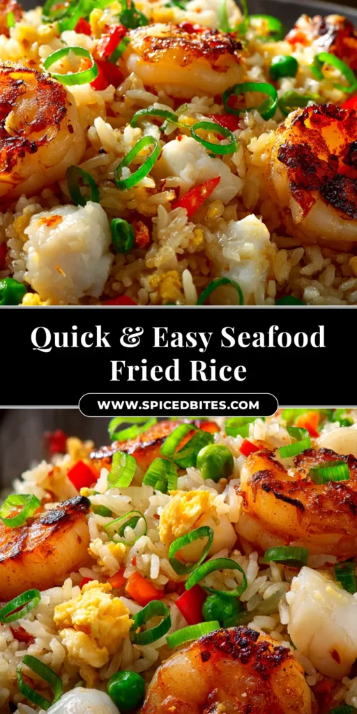 Seafood Fried Rice (The Ultimate Foolproof Recipe) 3 A large white bowl filled with delicious seafood fried rice, featuring plump shrimp, scallops, and fresh vegetables. The perfect easy weeknight dinner recipe.