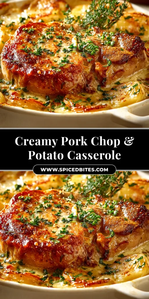 Smothered Pork Chop and Scalloped Potato Casserole 4 A top-down view of a golden-brown Smothered Pork Chop and Scalloped Potato Casserole in a baking dish, ready to be served.