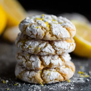 Lemon Sugar Cookies: The Ultimate Chewy & Zesty Recipe 3 A tall stack of soft lemon sugar cookies, showing their chewy texture and crackled sugar topping against a clean background.