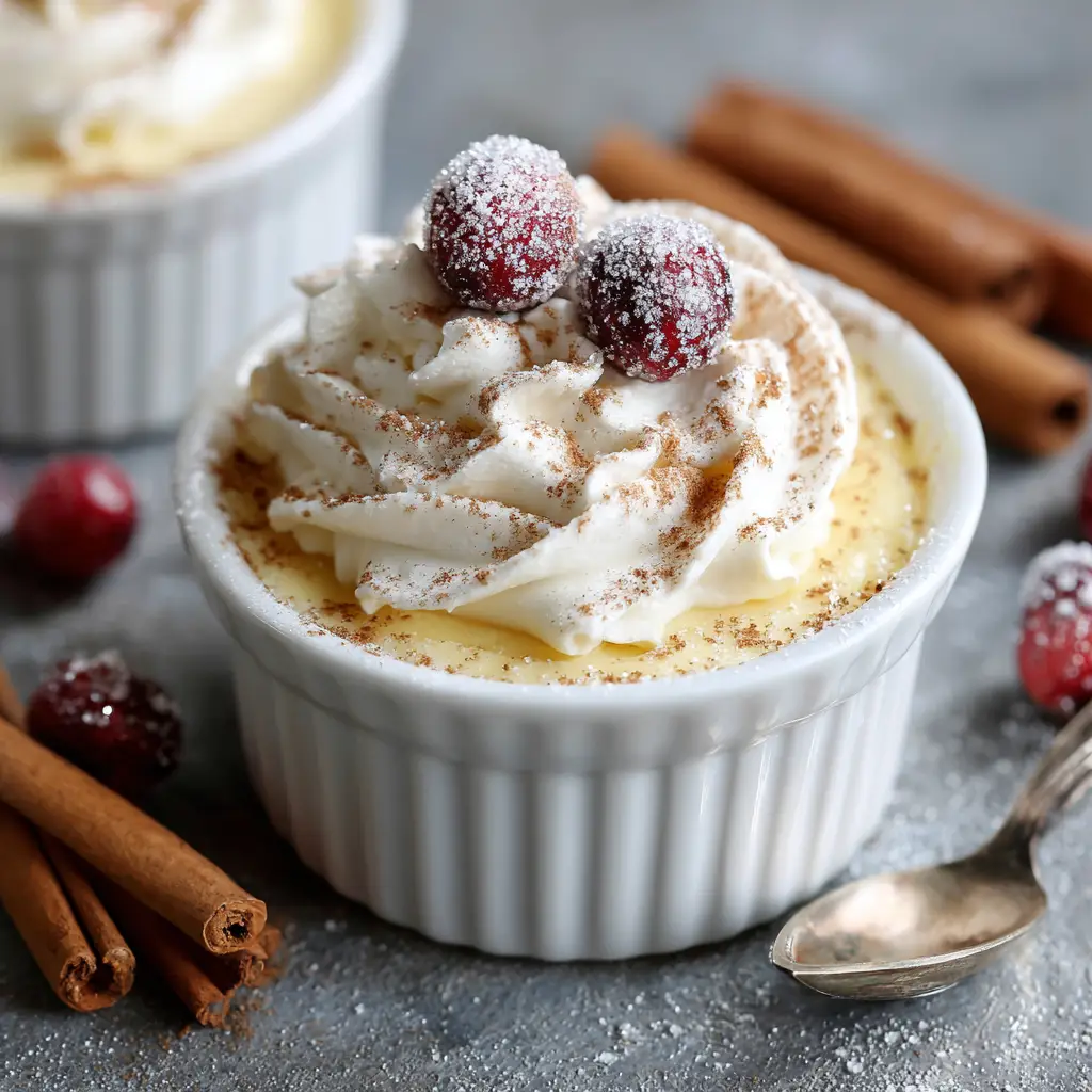 Eggnog Pudding: The Ultimate Creamy Holiday Dessert 1 A spoonful of spiced eggnog pudding being lifted from a bowl, highlighting its smooth consistency and rich color.