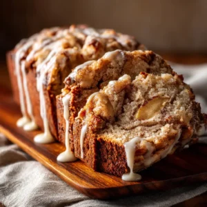 Apple Fritter Bread: The Ultimate Moist & Easy Recipe 3 A rustic loaf of freshly baked apple cinnamon bread cooling on a wire rack, ready to be glazed.