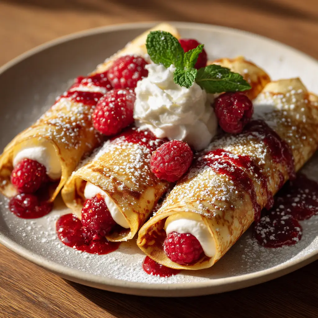 Raspberry Vanilla Cream Crepes: An Irresistibly Elegant Treat 1 Assembling the crepes by spreading the vanilla pastry cream onto a freshly cooked crepe before folding.
