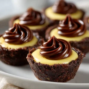 Mini Chocolate Custard Cups: The Easiest Silky-Smooth Recipe 4 A close-up view of a spoon digging into a baked chocolate custard, revealing the smooth and creamy interior. The rich texture is the highlight of the image.