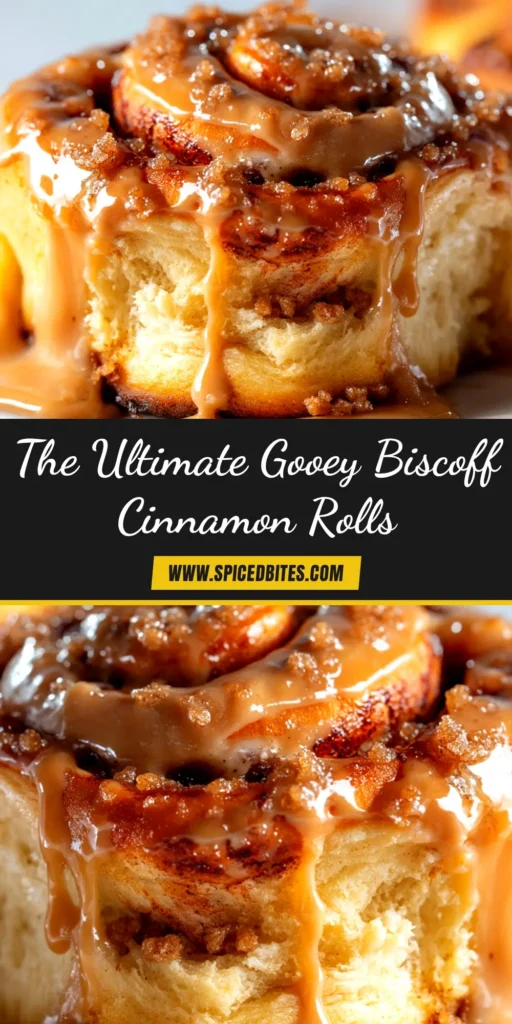Biscoff Cinnamon Rolls: The Ultimate Gooey Treat 4 An overhead shot of gooey Biscoff Cinnamon Rolls in a baking dish, generously topped with Biscoff cream cheese frosting.